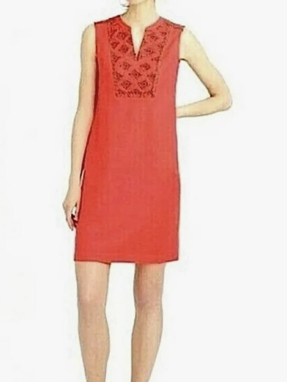J.Crew Coral Embroidered Sunburst Shift Dress